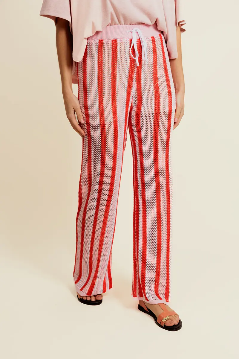 ÉRELIS - Pantalon Rose en Coton à Rayures