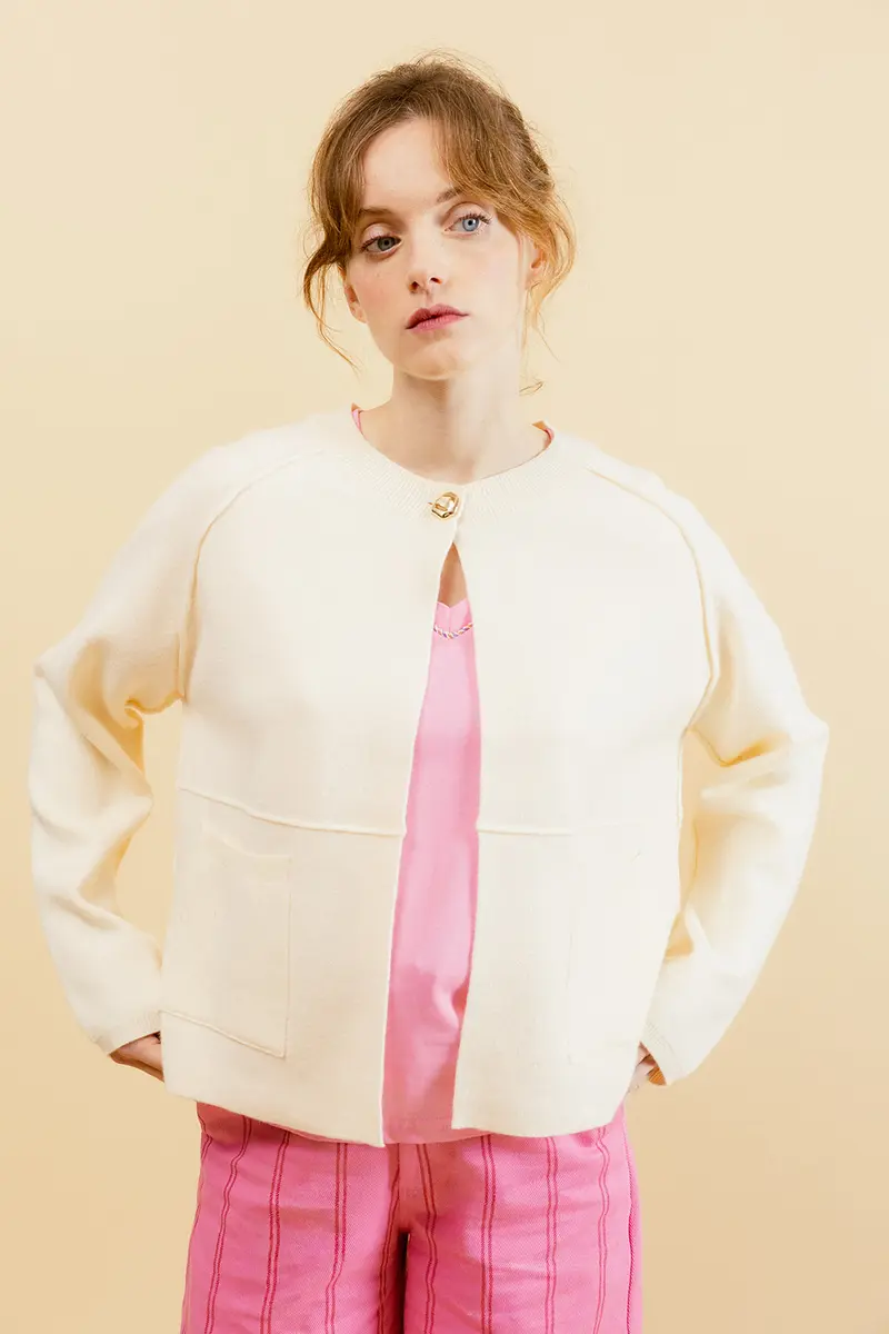 ERICA - Gilet Écru en Maille Femme