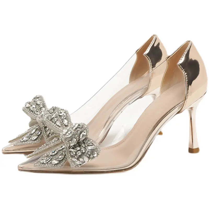 Escarpins femme champagne à nœud et bout pointu