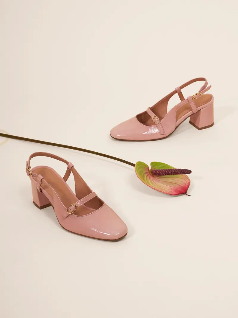 Escarpins slingback cuir vernis rose