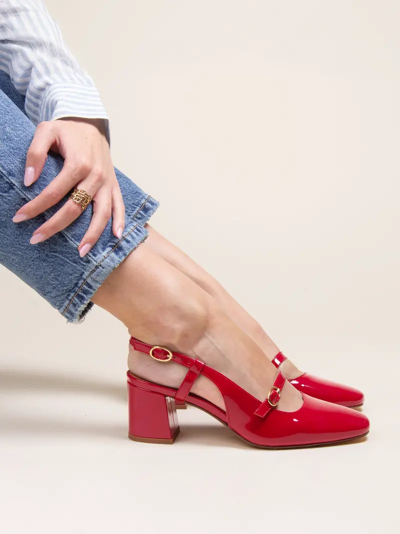 Escarpins slingback cuir vernis rouge
