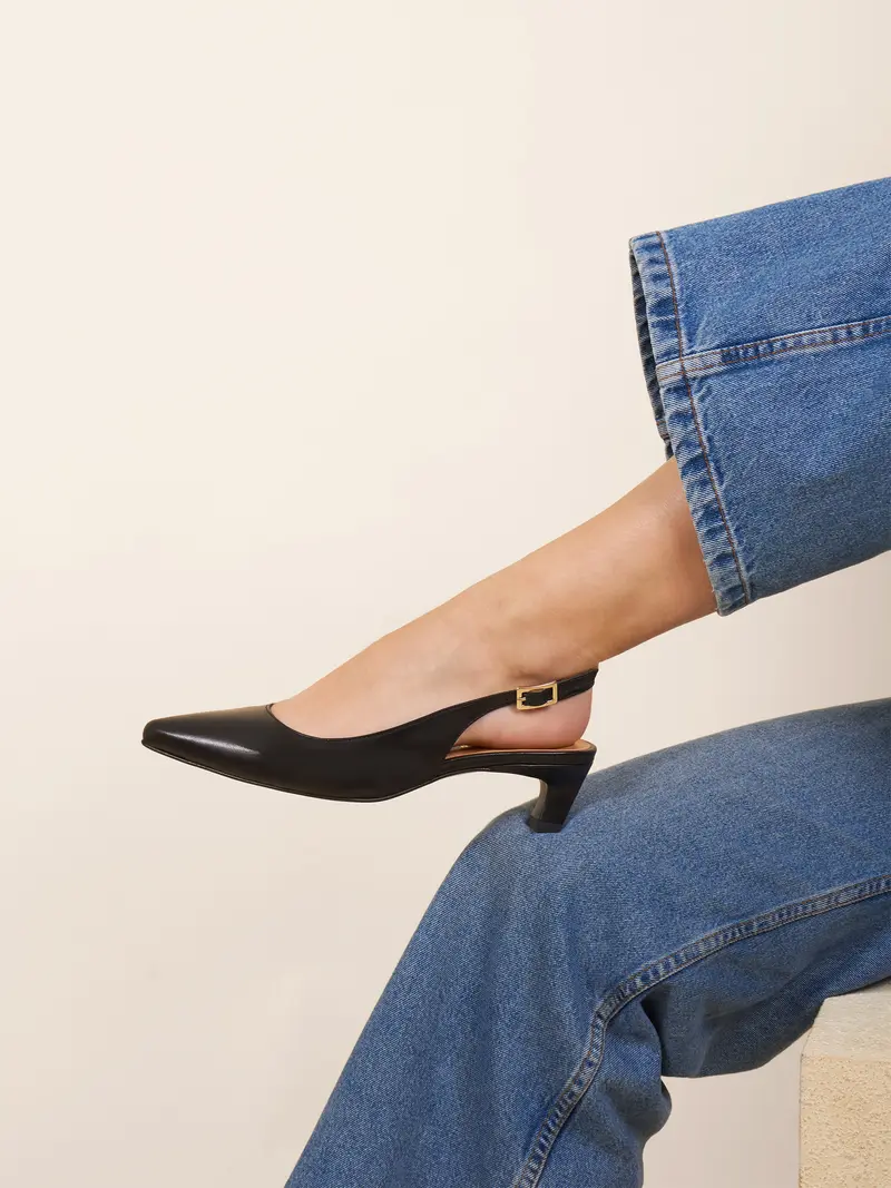Escarpins slingback petit talon cuir noir