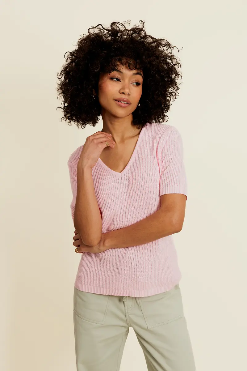 ÉSOLYNE - Top en Coton Rose Manches Courtes