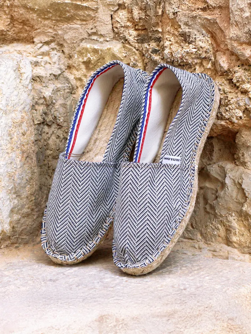 Espadrilles coton upcyclé blanc bleu