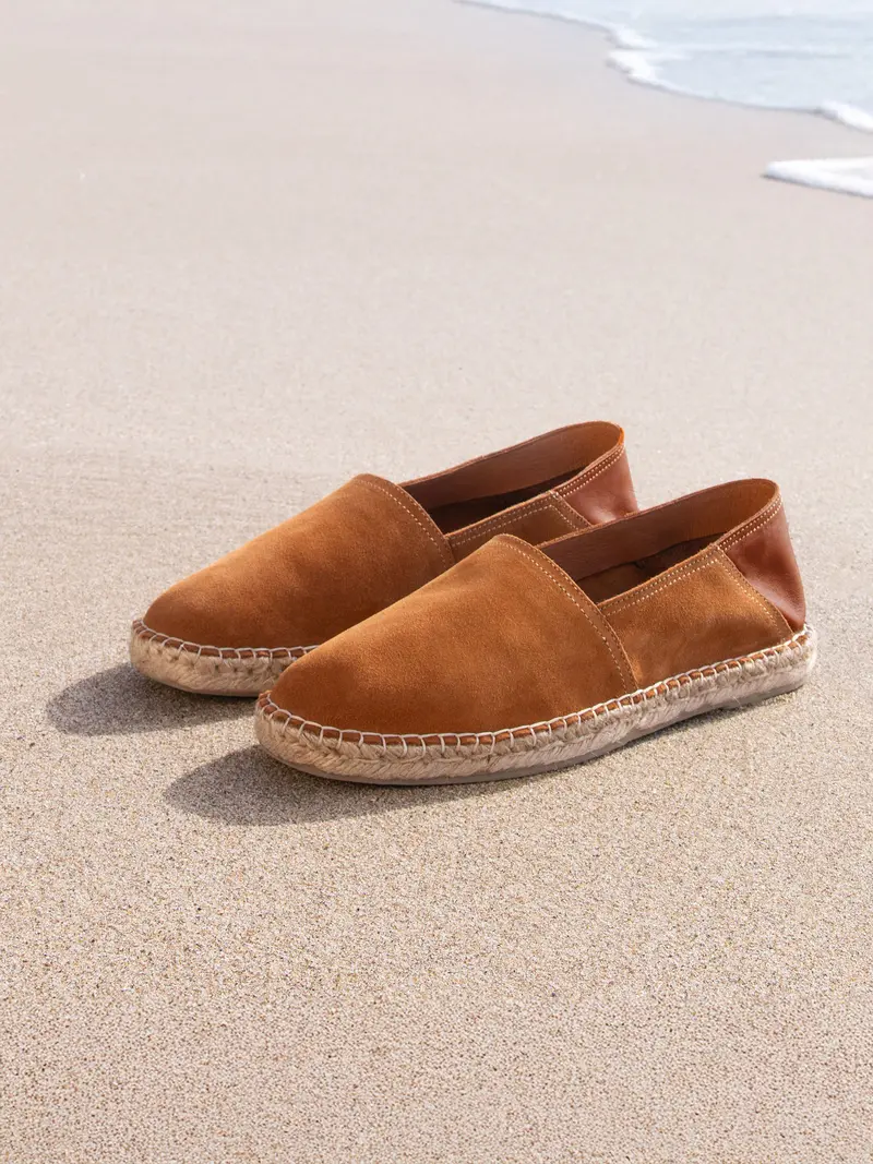 Espadrilles cuir daim cognac
