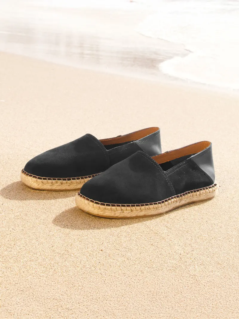 Espadrilles cuir daim noir