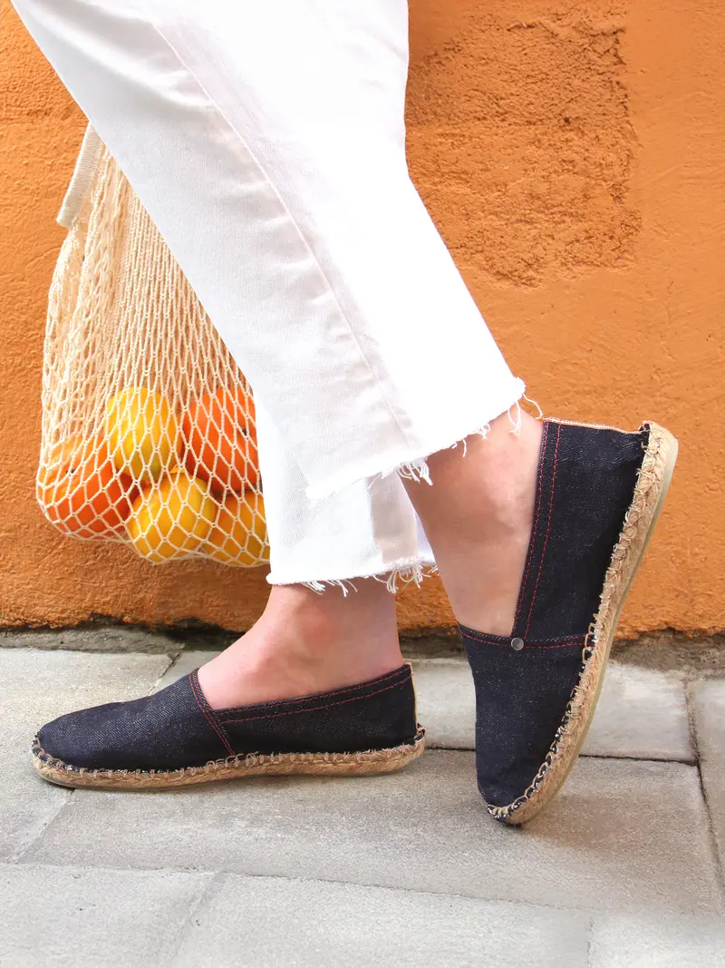 Espadrilles toile jean en chanvre bleu