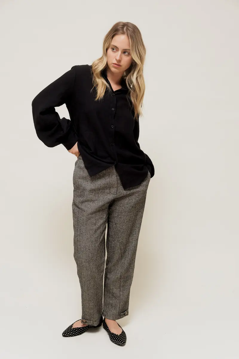 EVANIA - Pantalon Droit Motif Chevron