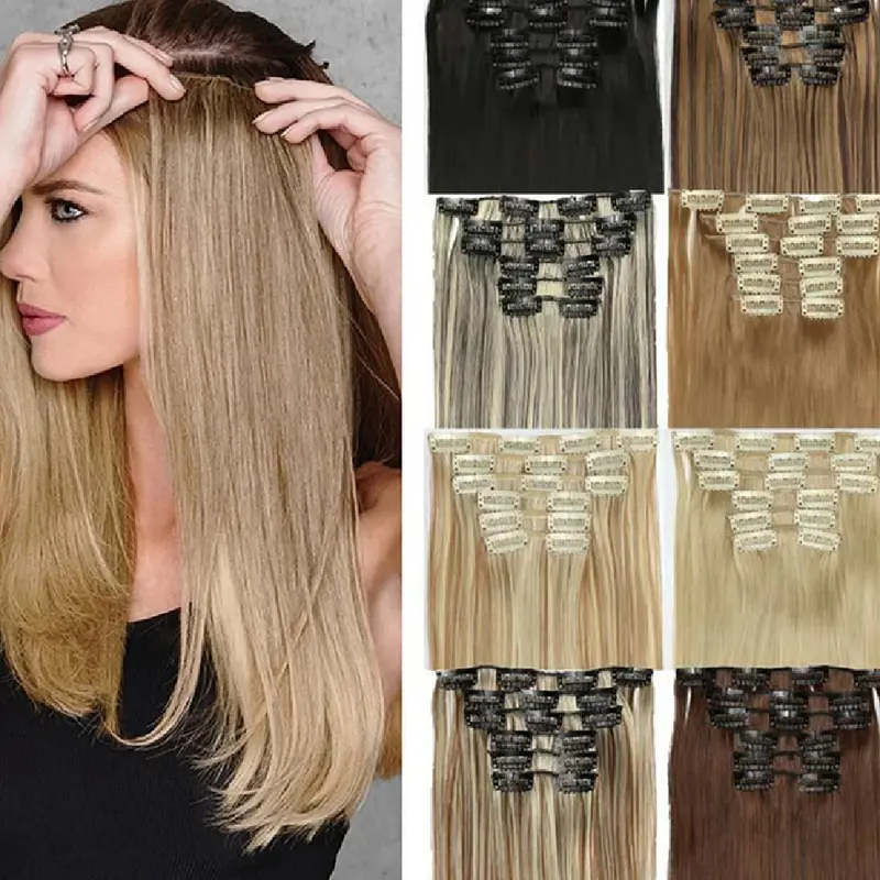Extensions de cheveux synthétiques lisses – Environ 60 cm
