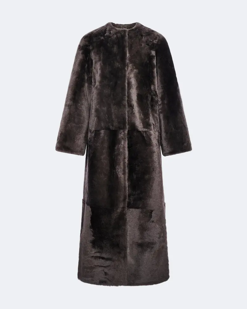 Extra long draped lambskin shearling coat