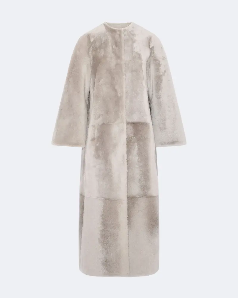 Extra long draped lambskin shearling coat