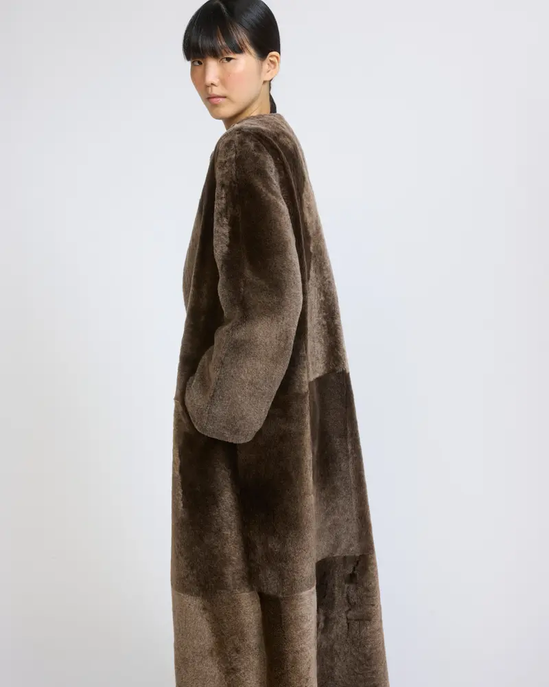 Extra long lambskin shearling coat