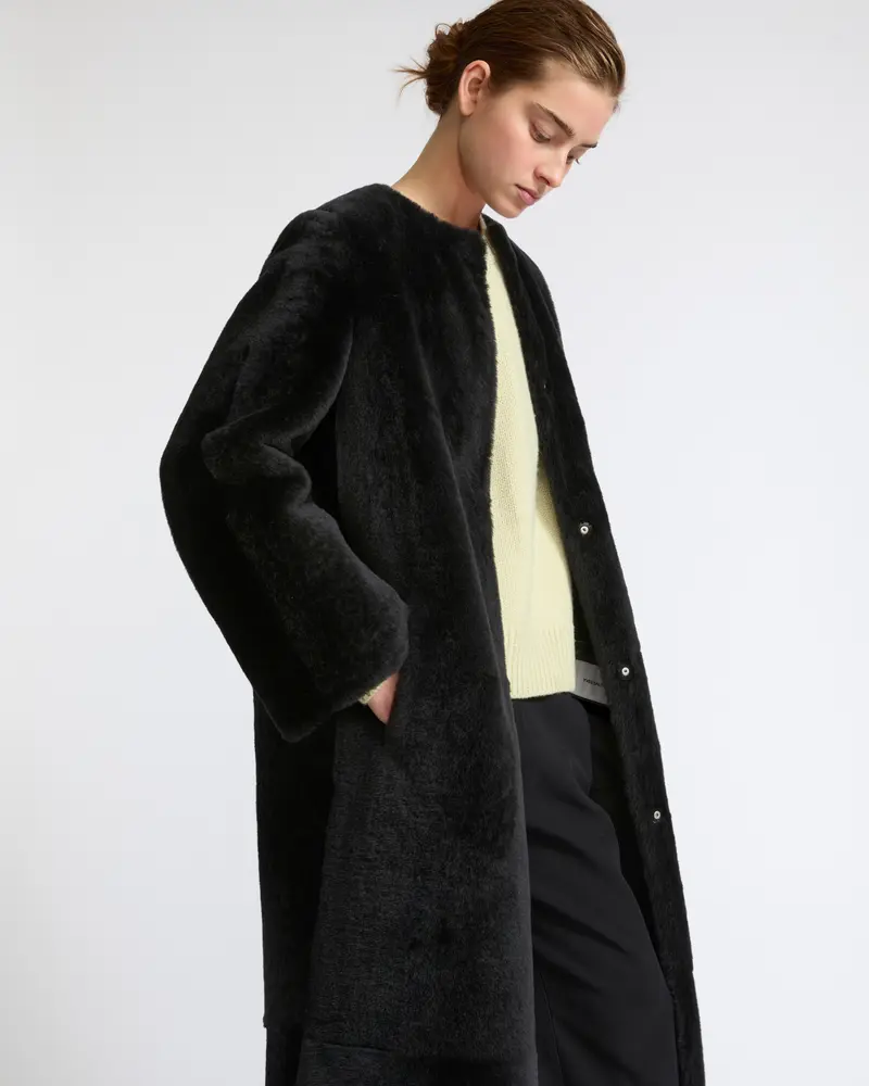 Extra long lambskin shearling coat
