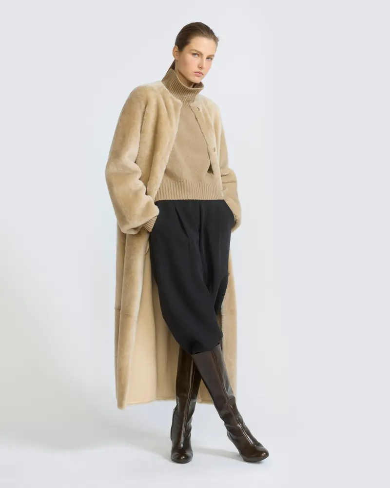 Extra long lambskin shearling coat
