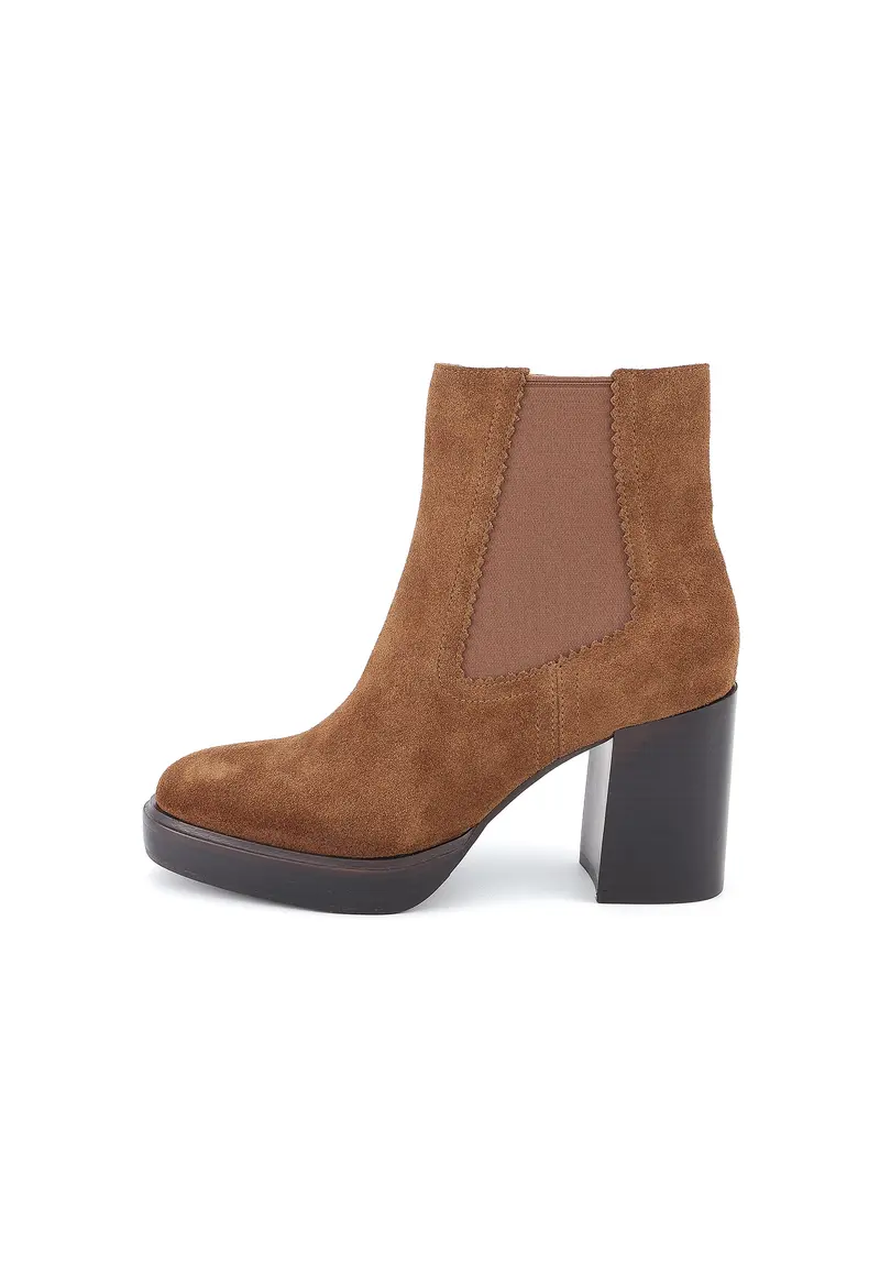 FABIENNE - Bottines à talon en Cuir Velours Camel