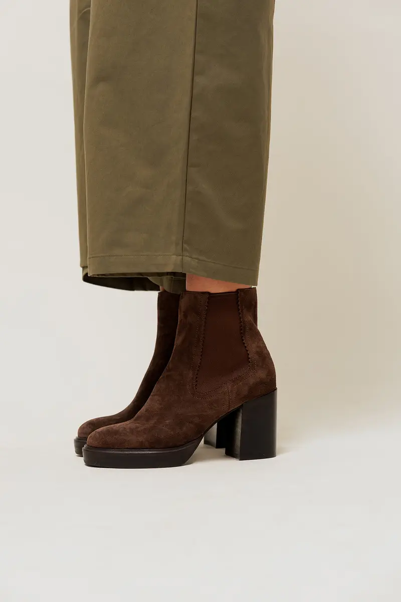 FABIENNE - Bottines à talon en Cuir Velours Marron