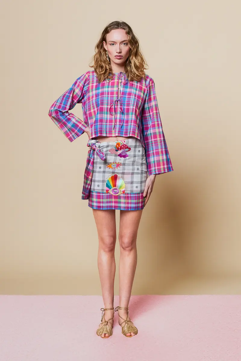 FANTASY MADRAS PURPLE SHORT BLOUSE