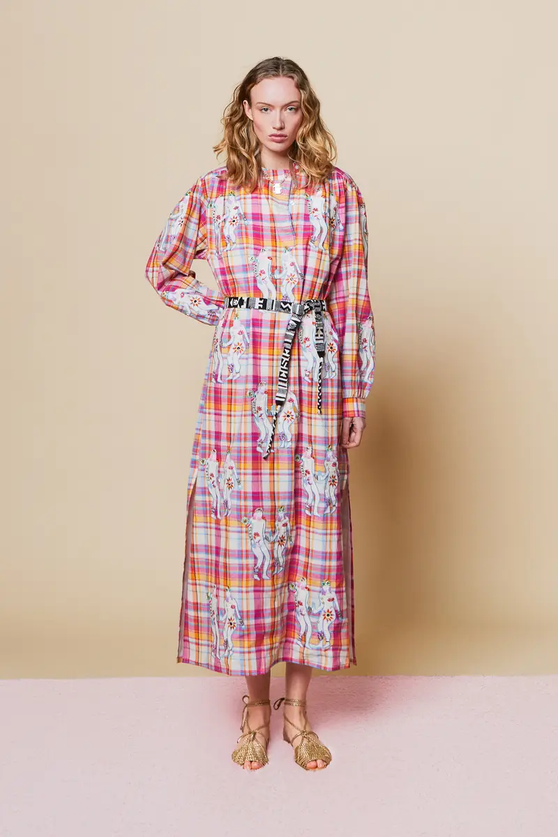FANTASY MADRAS WHITE & PINK LONG DRESS
