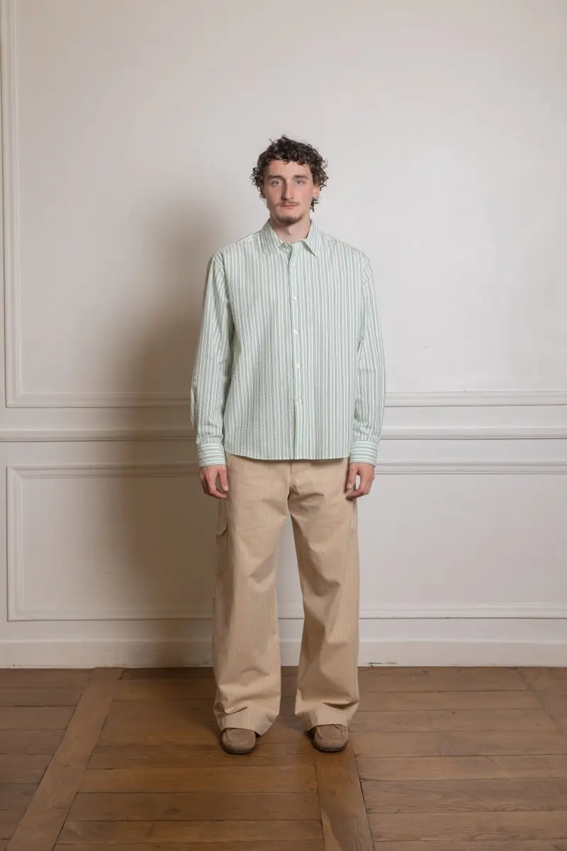 FIND SHIRT - GREEN / WHITE SEERSUCKER STRIPE