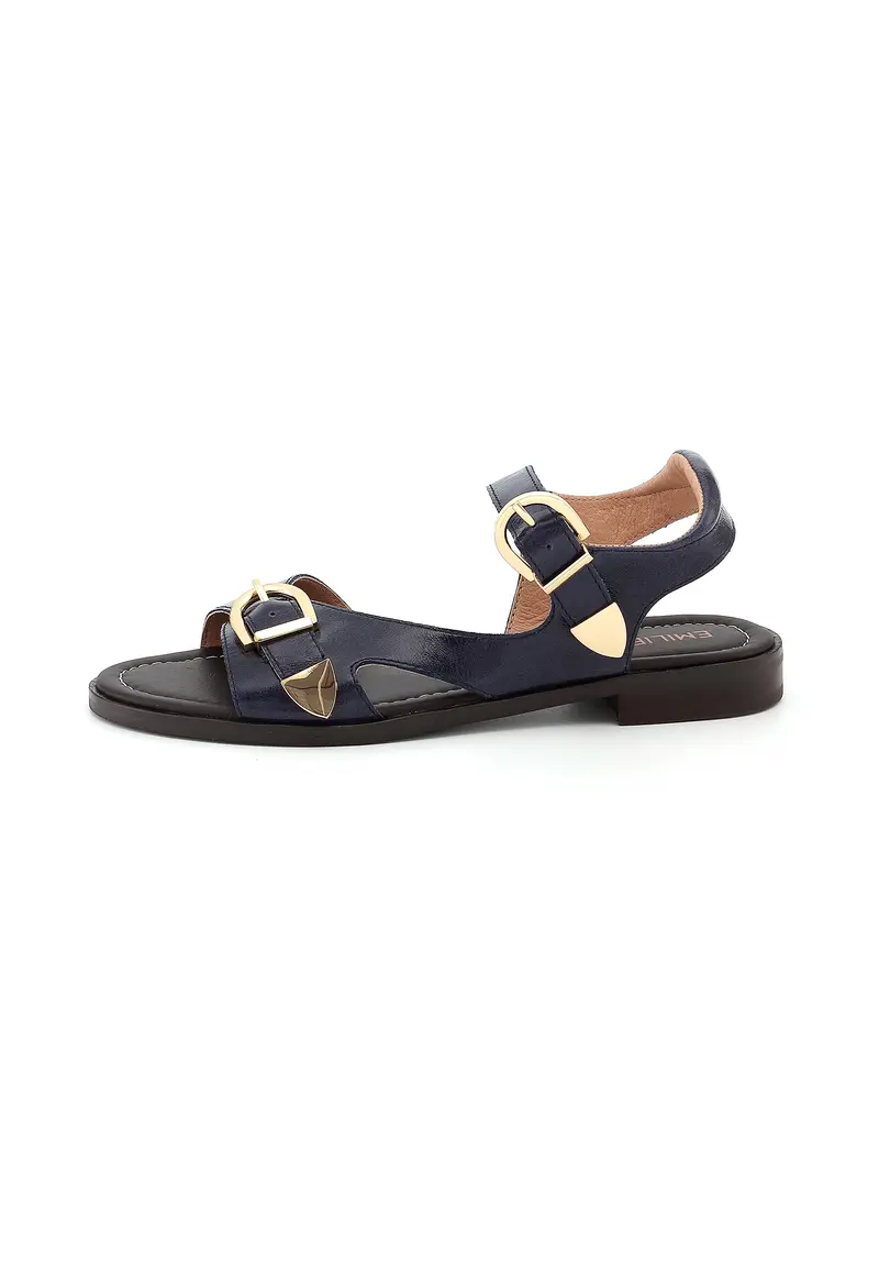 FIONA - Sandales à Petits Talons en Cuir Marine