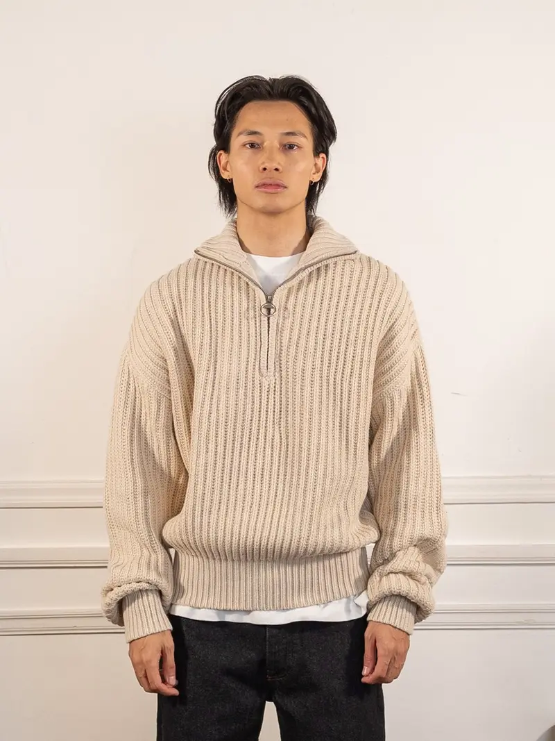 Fisherman Quarter Zip Knit - Beige