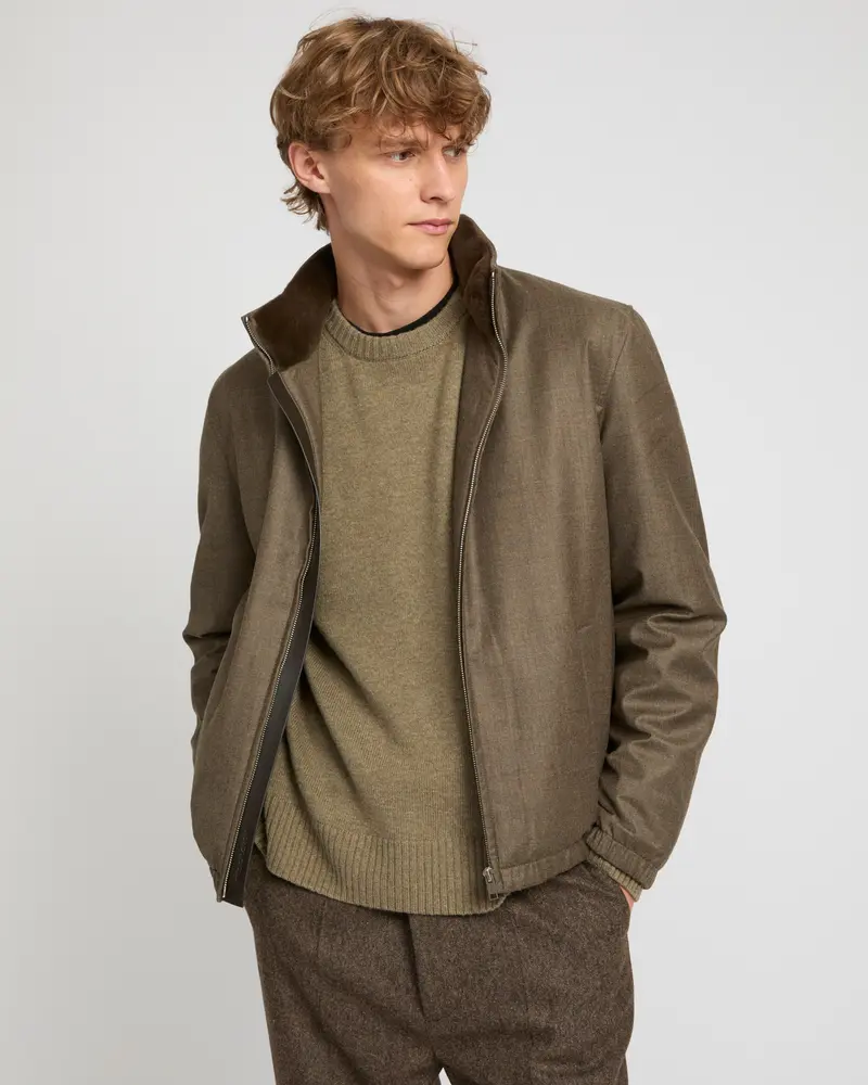 Flannel fabric jacket with mink collar