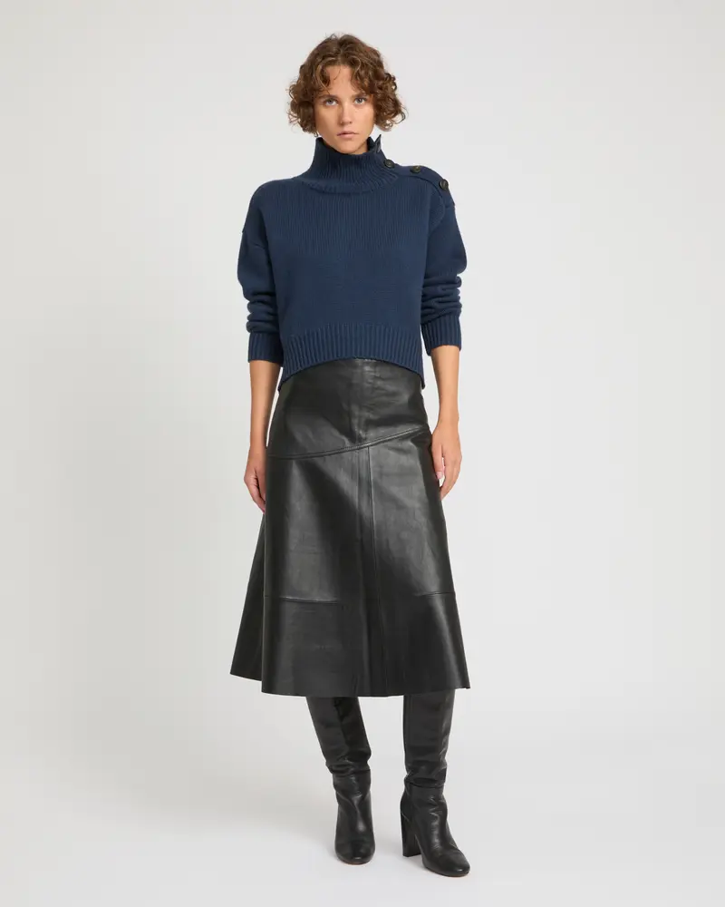 Flared lamb leather skirt