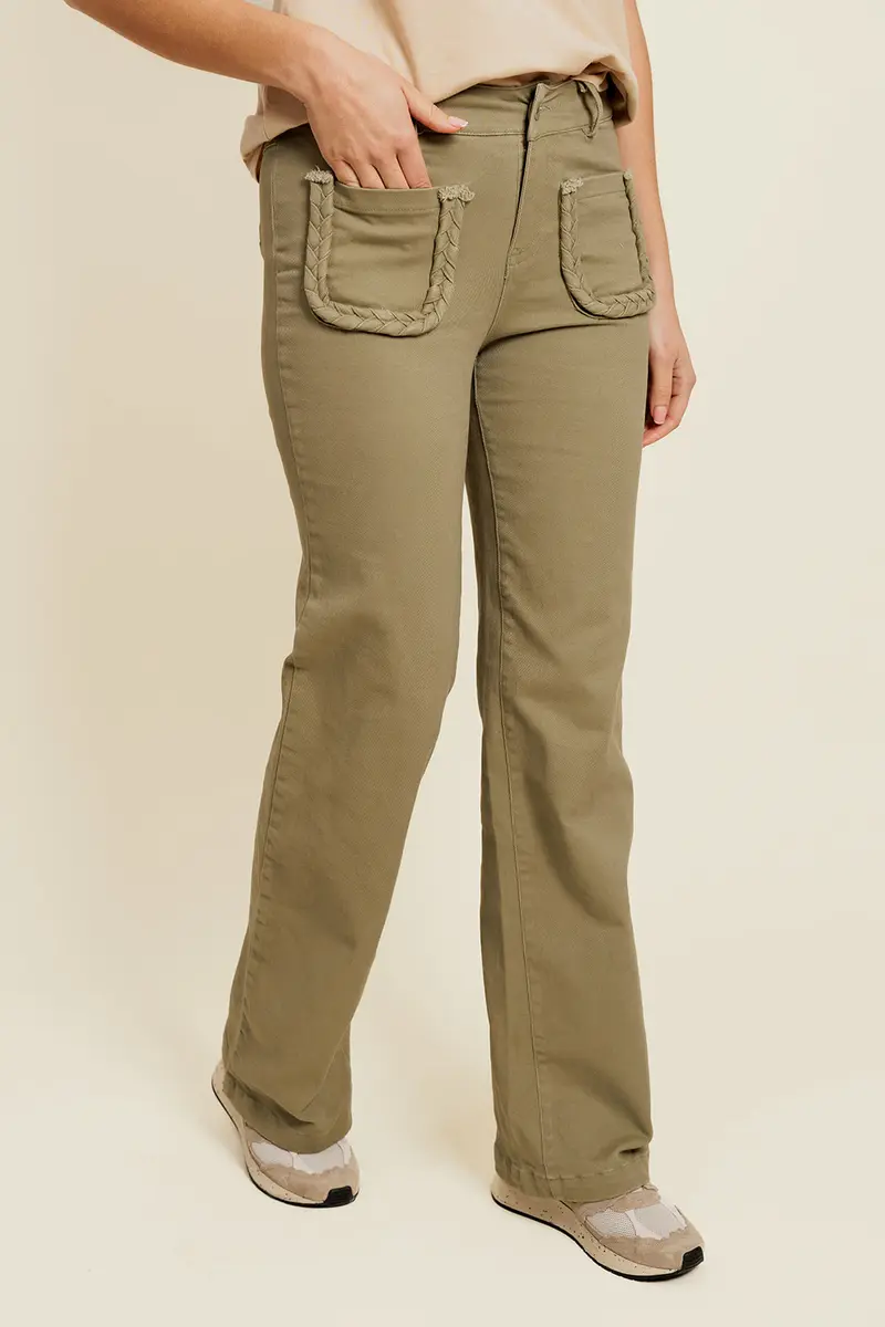 FLÉONOR - Pantalon Kaki Coupe Droite