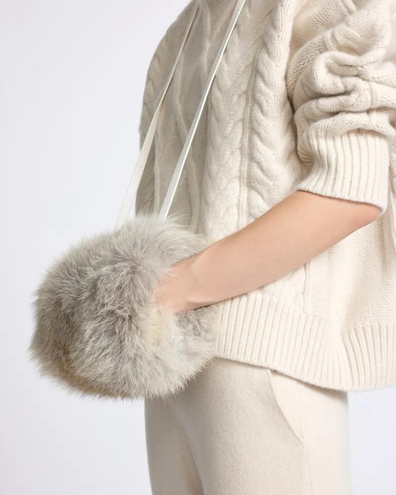 Fox fur and leather muff