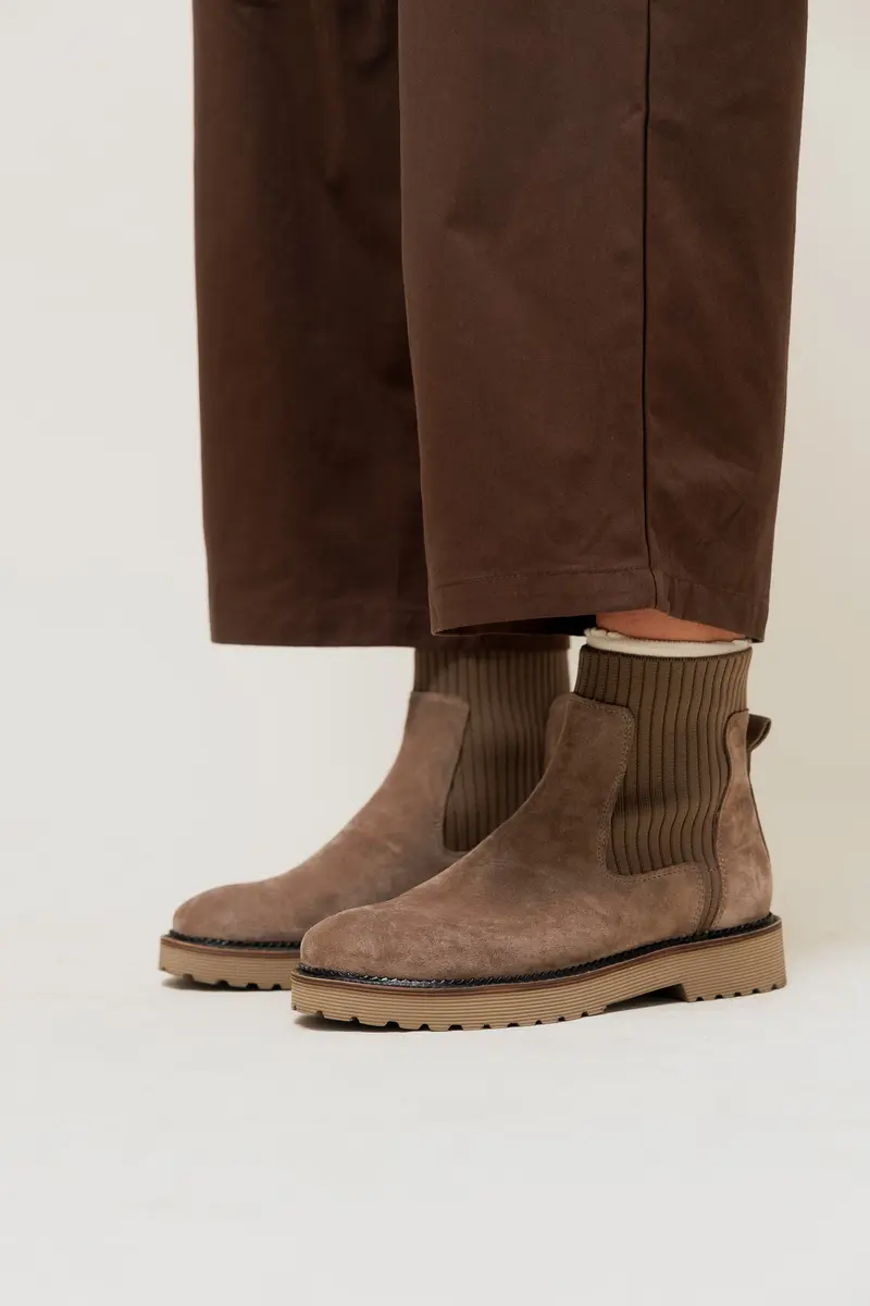 GARRETT - Bottines Crantées en Cuir Taupe
