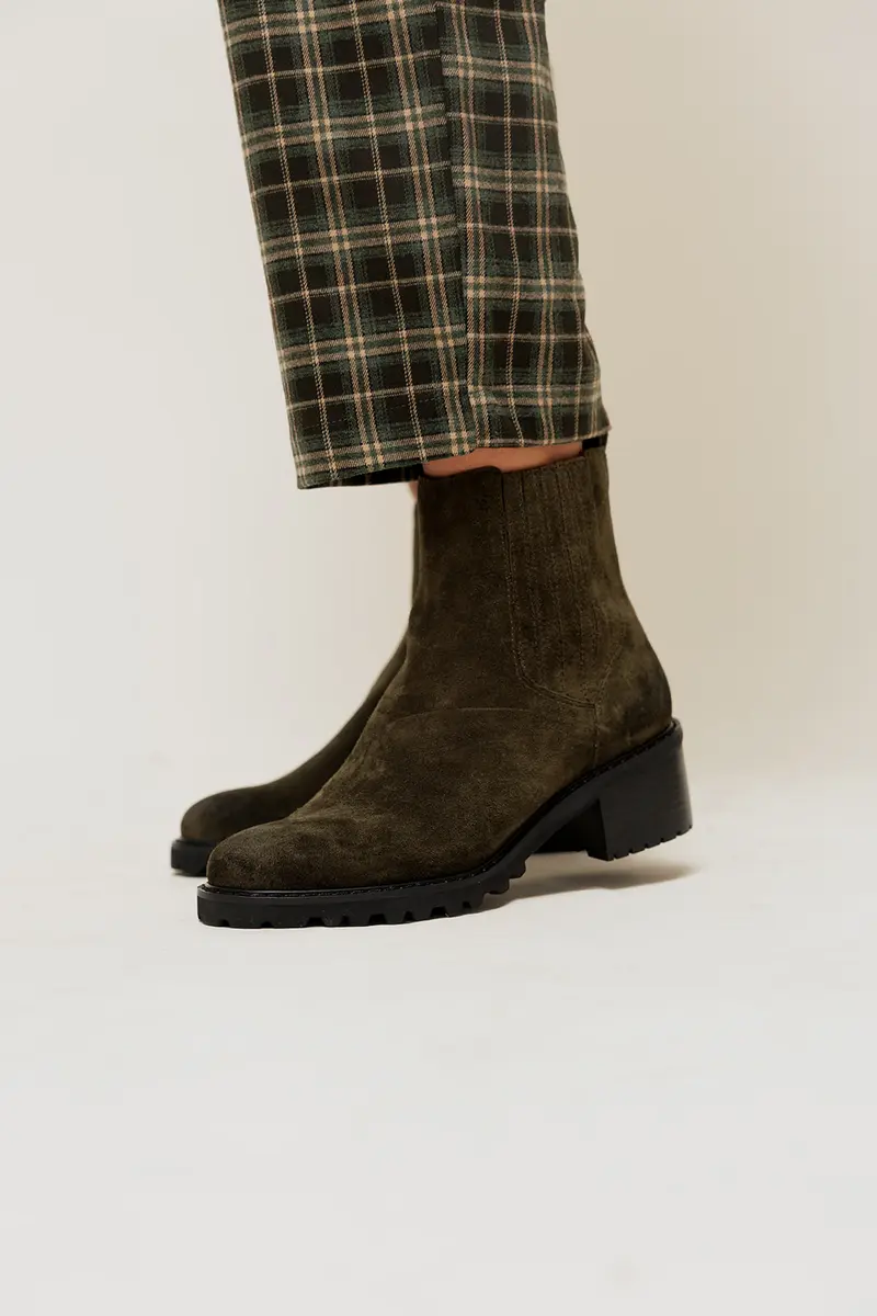 GARY - Bottines Crantées en Croûte de Cuir Kaki