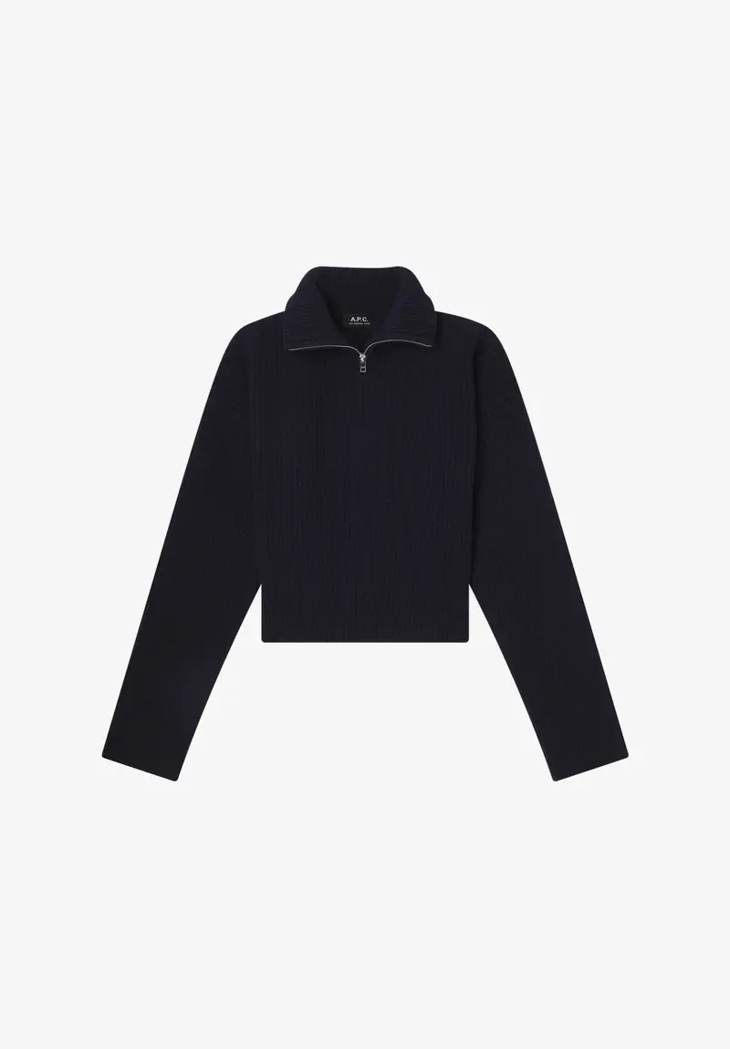 Gerippter Pullover mit Stehkragen mit Reißverschluss