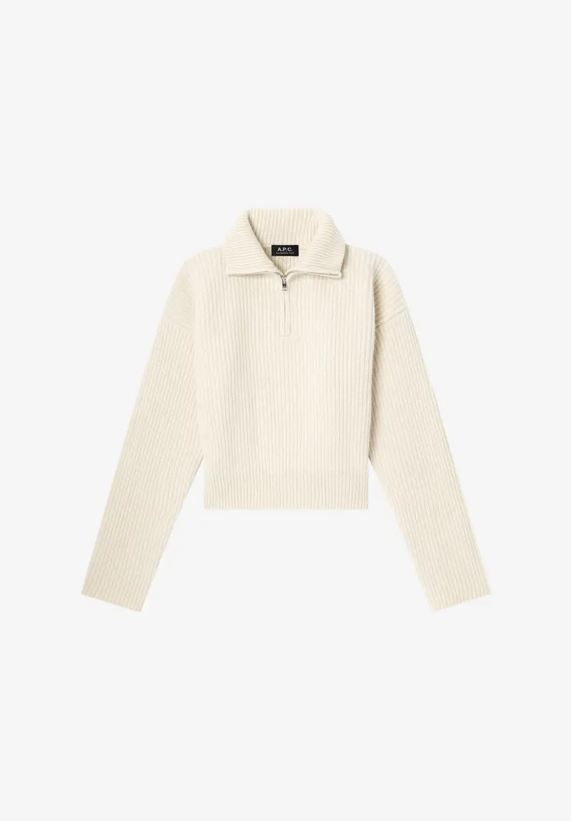Gerippter Pullover mit Stehkragen mit Reißverschluss