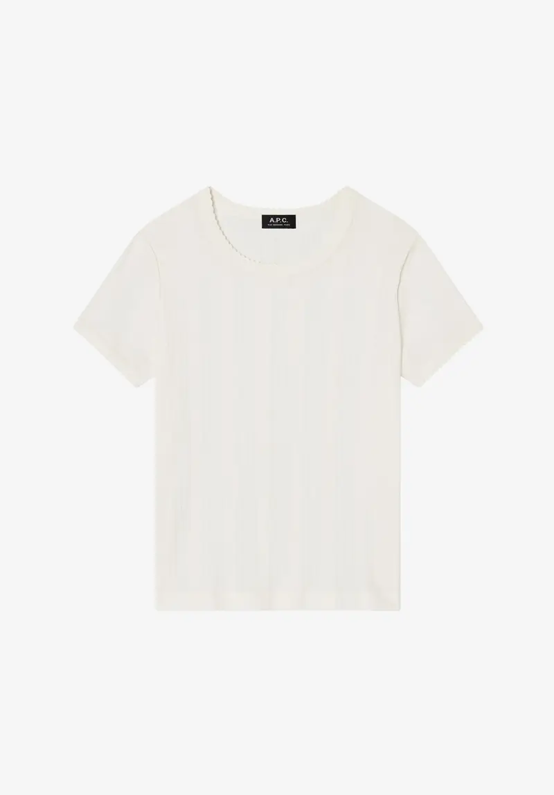 Geripptes weißes T-Shirt aus Bio-Baumwolle.
