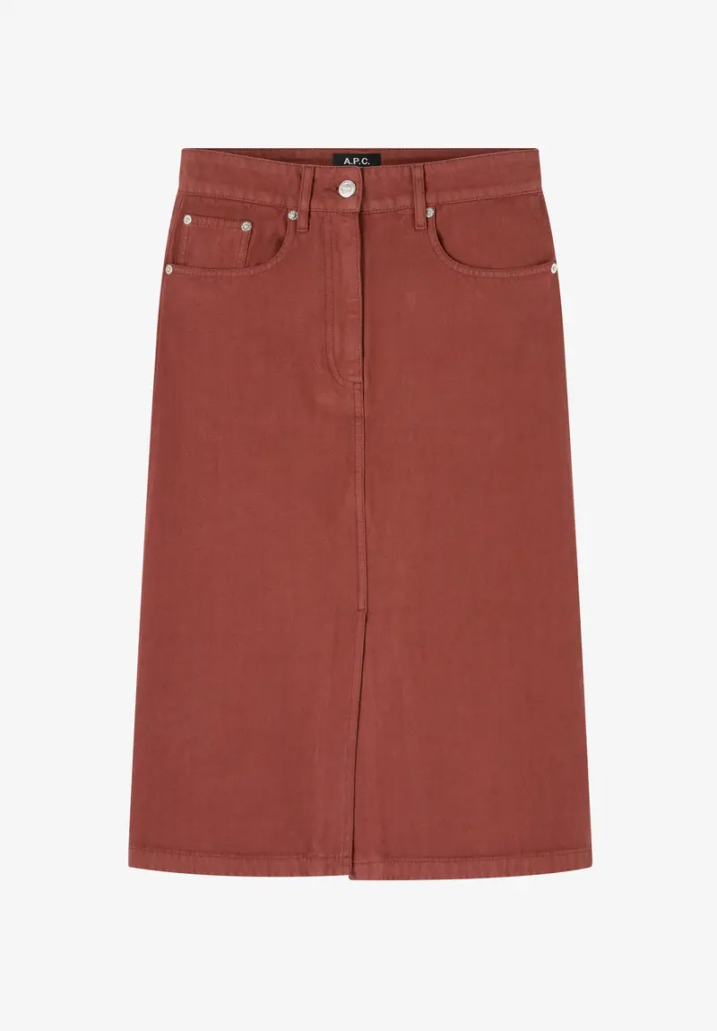 Geschlitzter bordeaux-weißer Denim-Rock