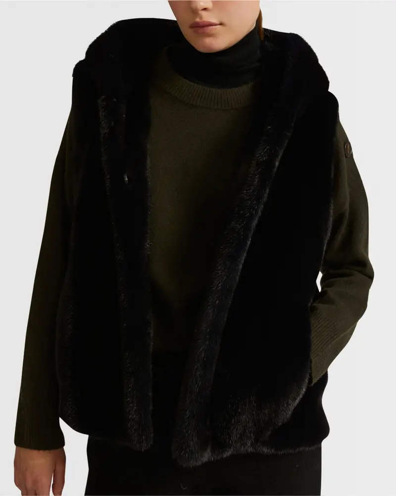 Gilet à capuche en fourrure de vison à poils longs