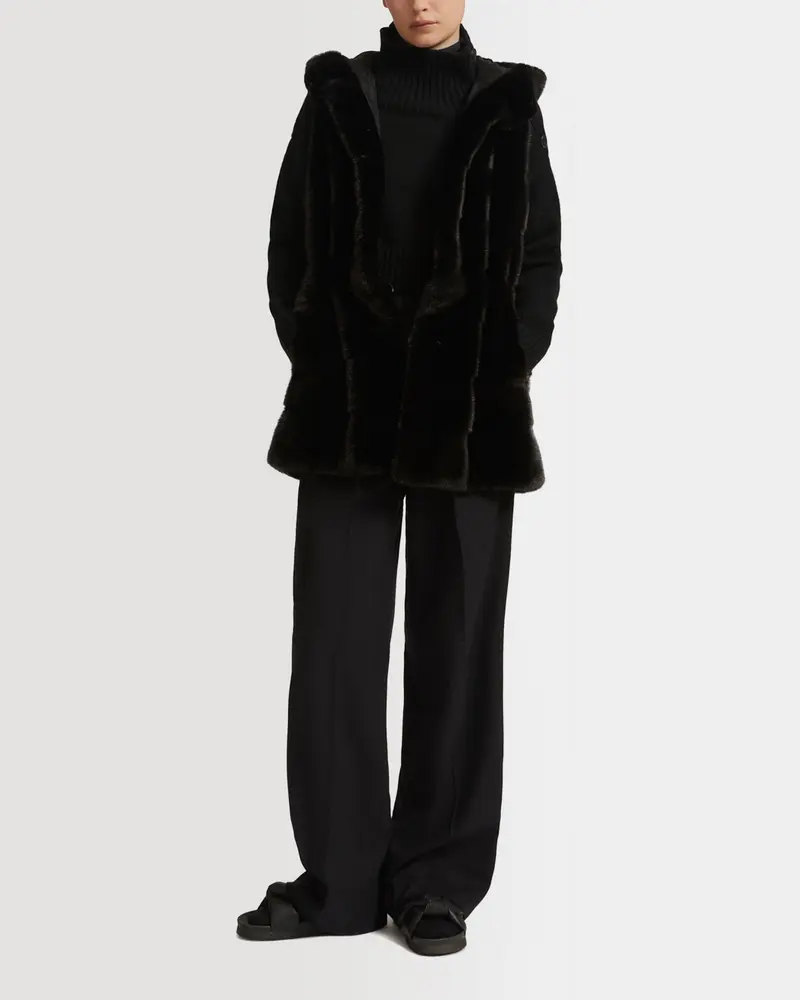 Gilet à capuche en fourrure de vison long poil
