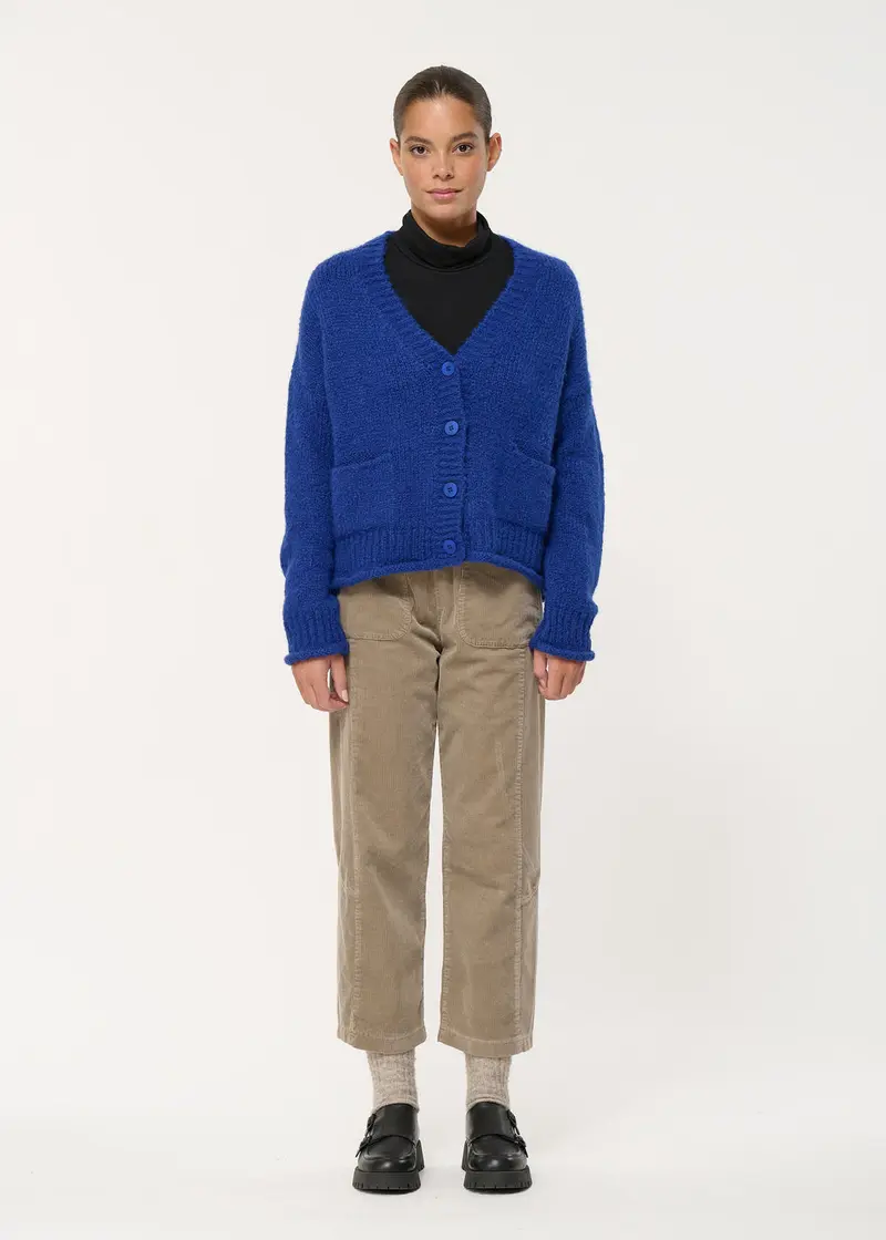 Gilet bleu roi droit en maille mousseuse