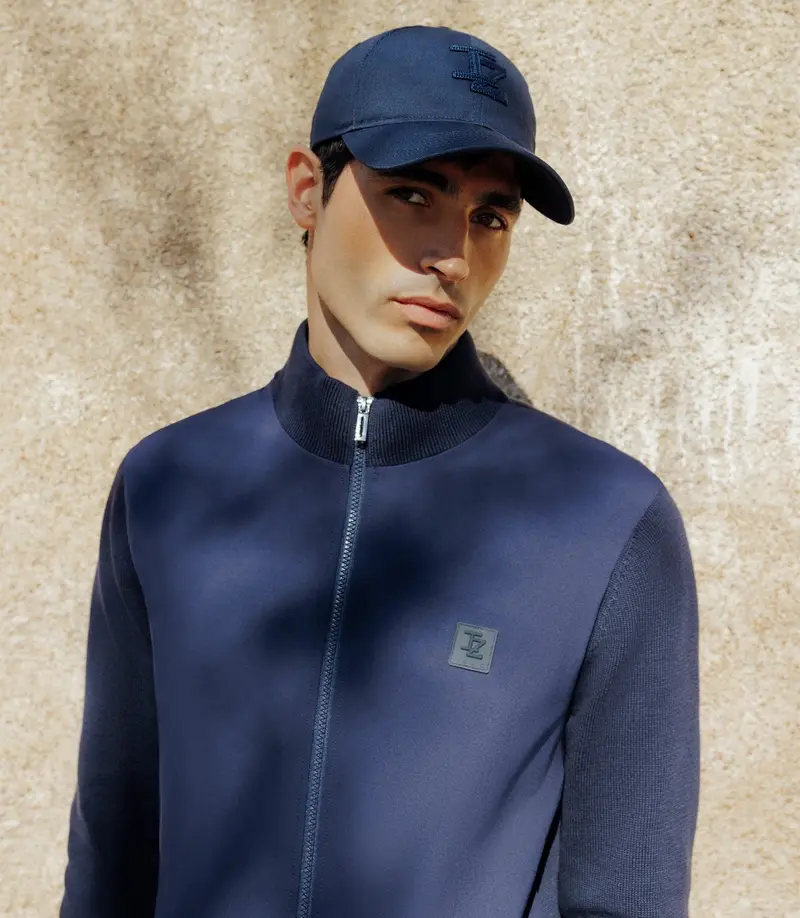 Gilet col montant bi-matière marine