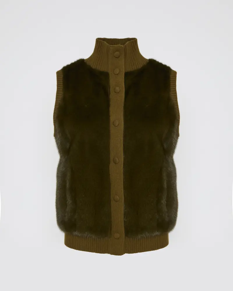 Gilet en fourrure de vison et maille Mérinos