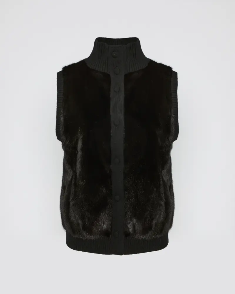 Gilet en fourrure de vison et maille Mérinos