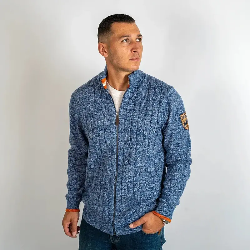 Gilet full zip torsadé bleu
