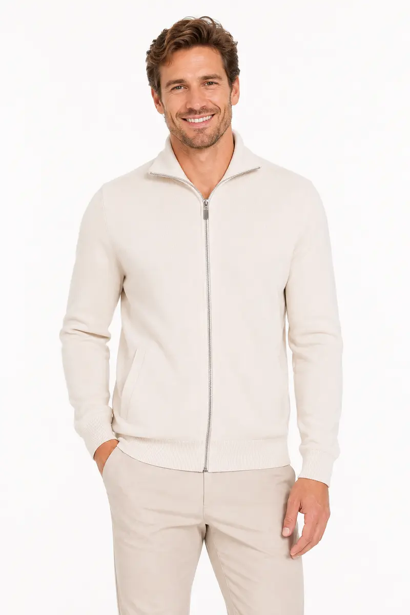 Gilet homme blanc zippé à col montant