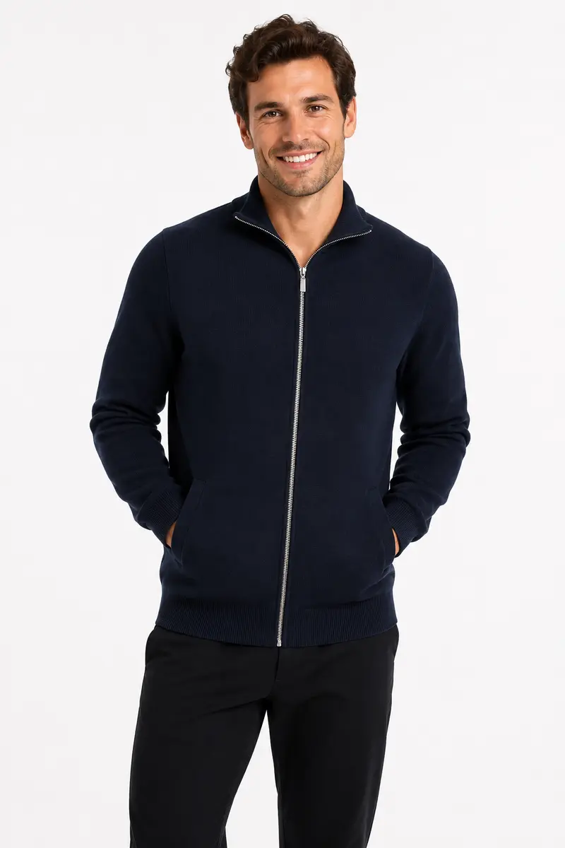 Gilet homme marine zippé à col montant