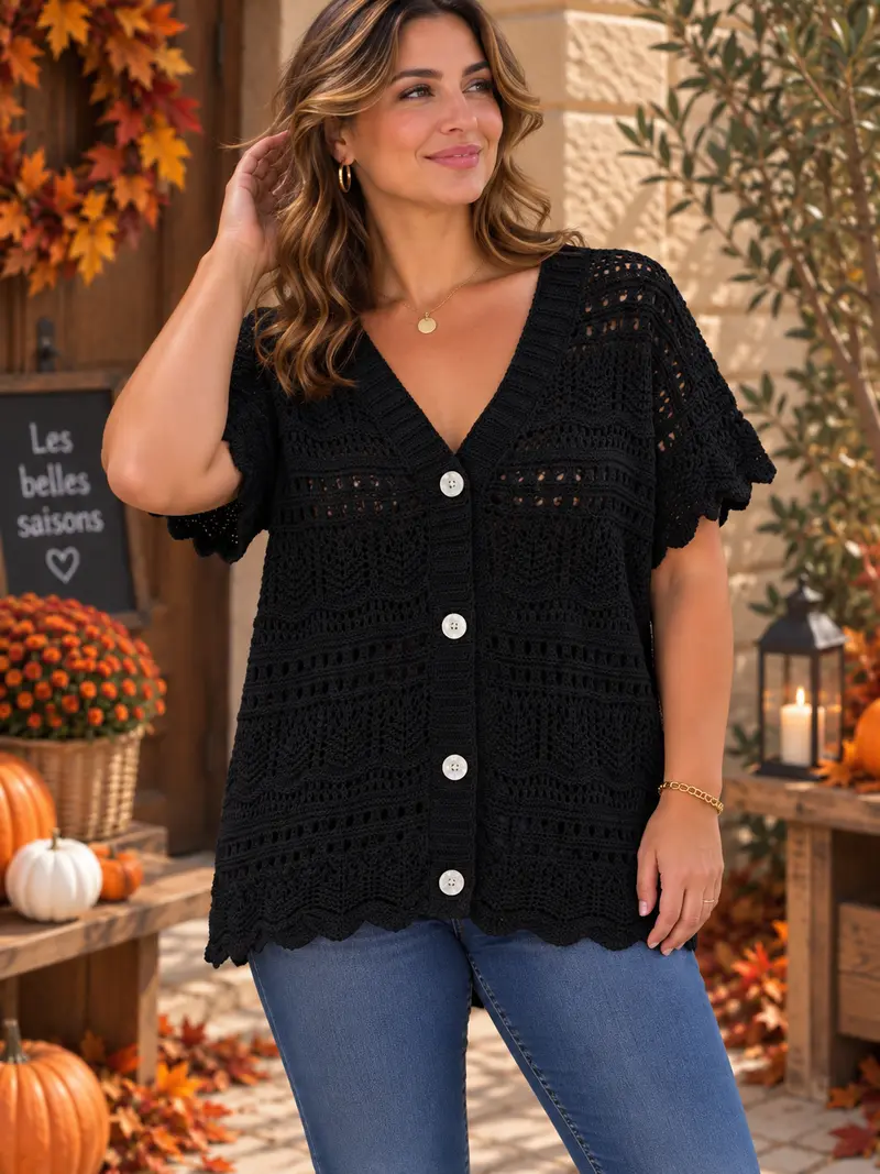 Gilet manches courtes crochet noir