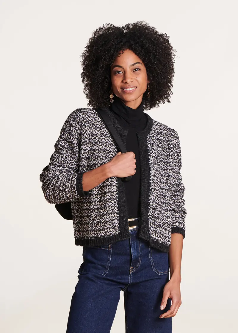 Gilet noir en maille irisée encolure ronde