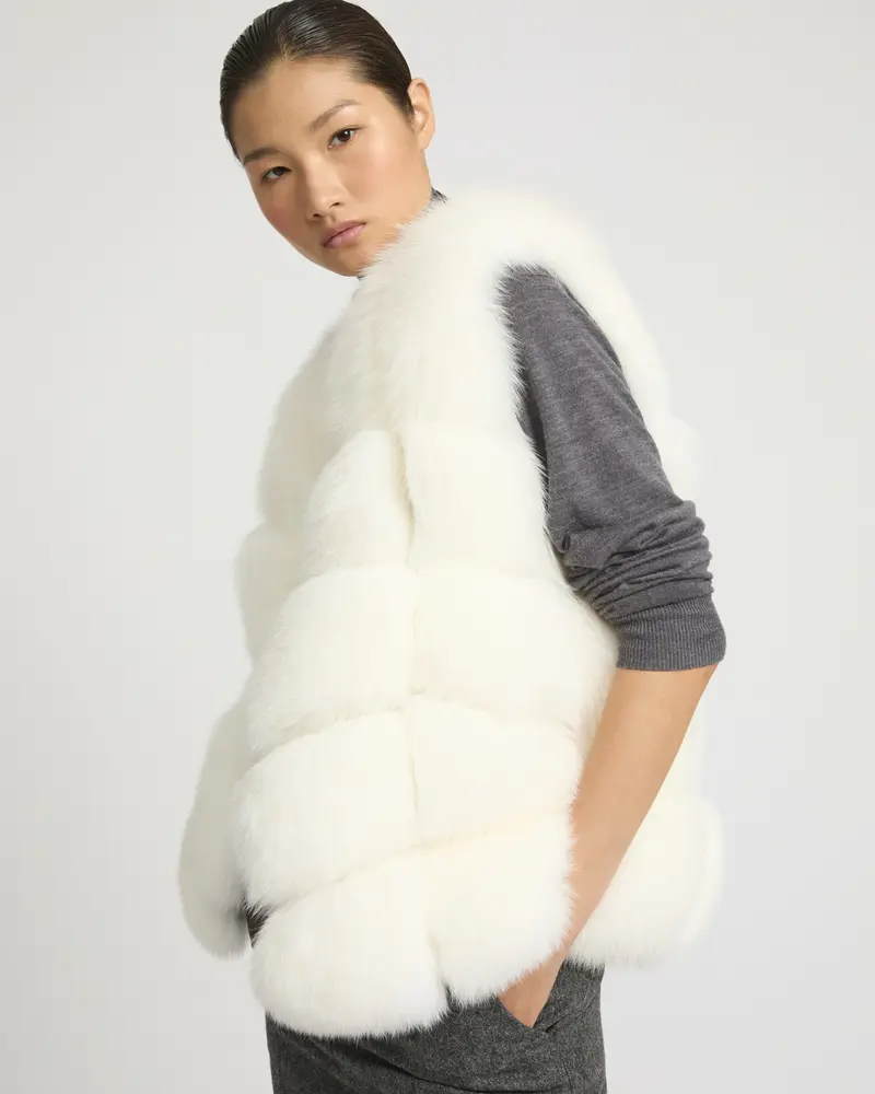 Gilet sans manches en fourrure de renard