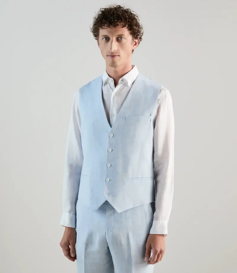 Gilet ville 100% lin bleu ciel