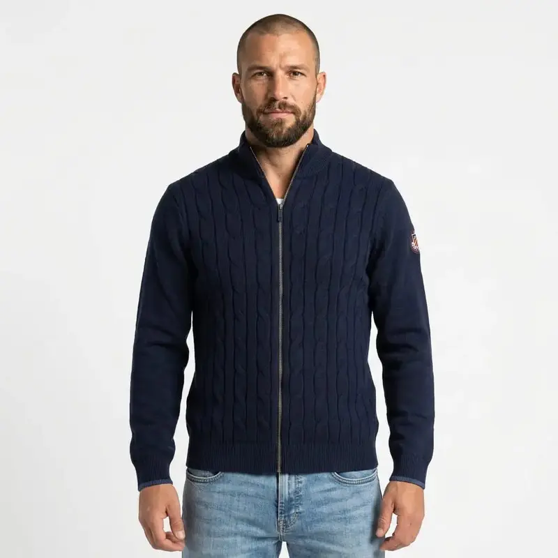 Gilet zippé bleu marine à maille torsadée
