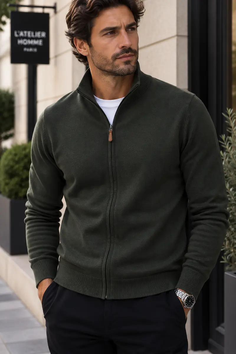 Gilet zippé CLAUDE kaki du S au 3XL